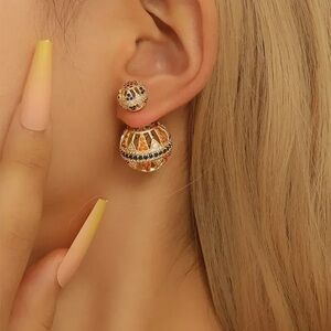 1Pair Colorful Zircon Ball Earrings High-End Fashion Simple Pins